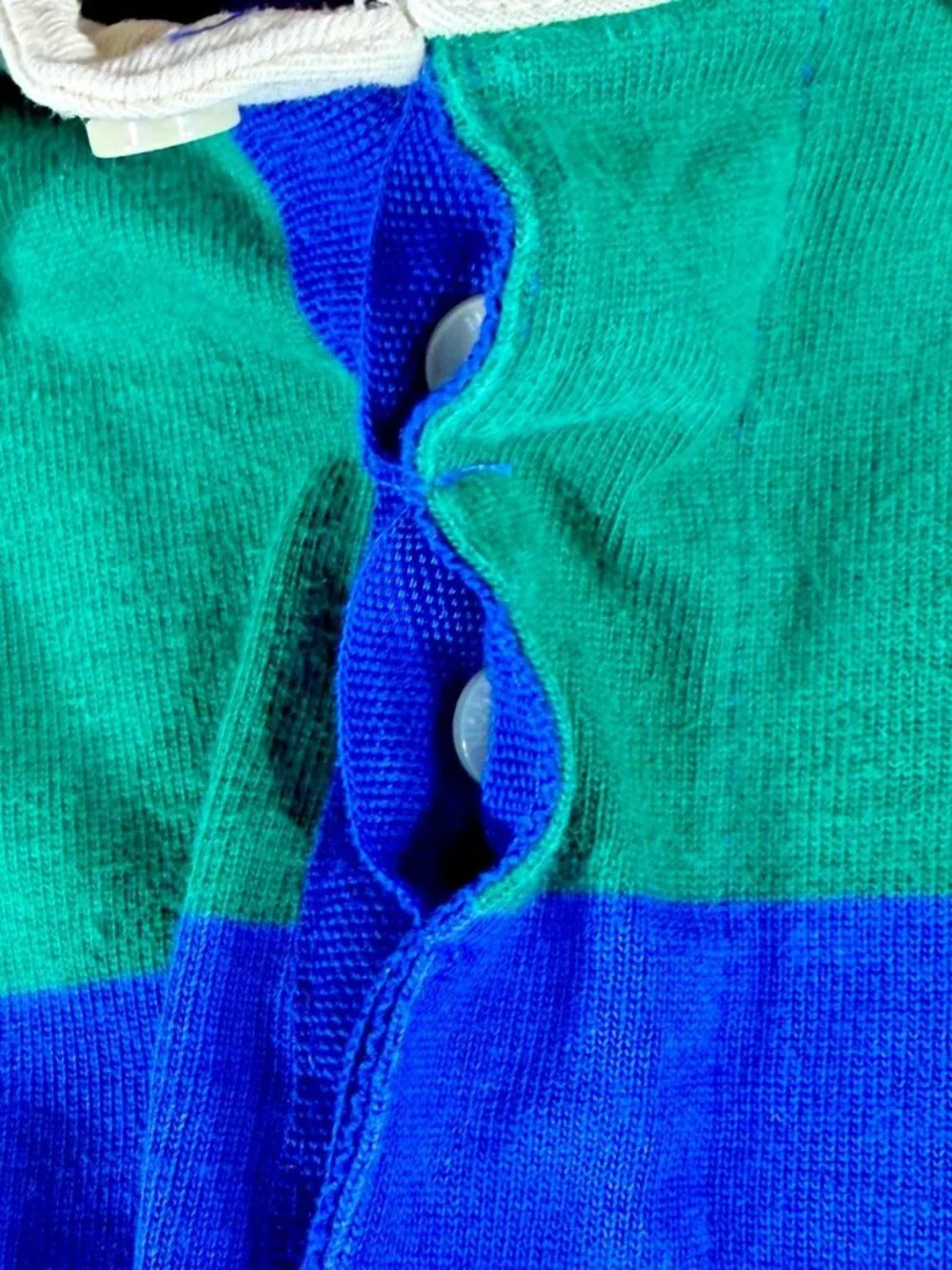 The North Face Rugby Shirt Mens L Blue Green Stripe Long Sleeve Logo Cotton